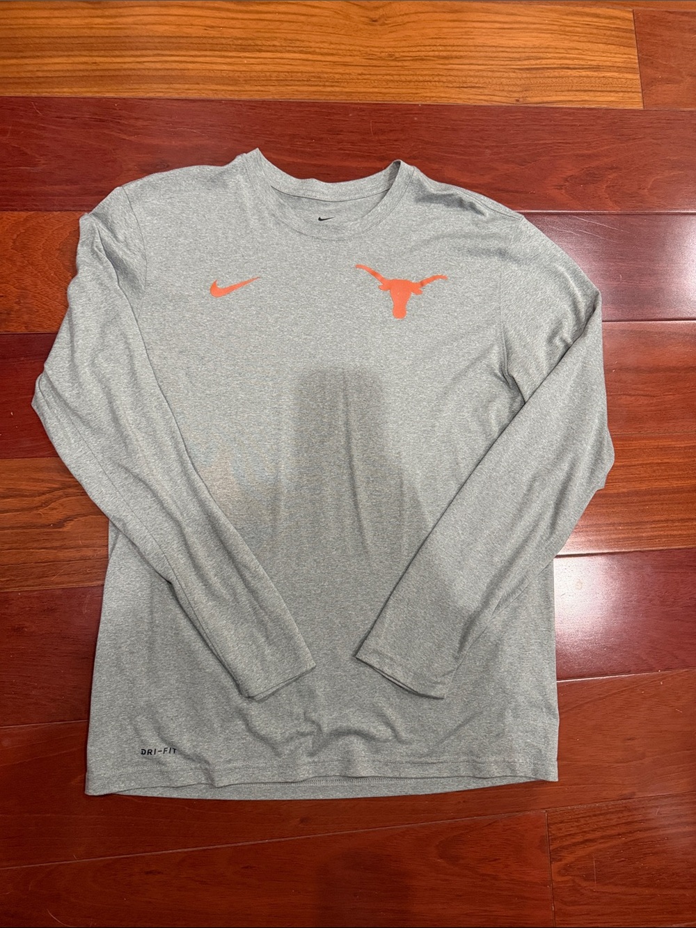 Nike Long-Sleeve Dri-FIT Grey Shirt with Orange Longhorn and Swoosh